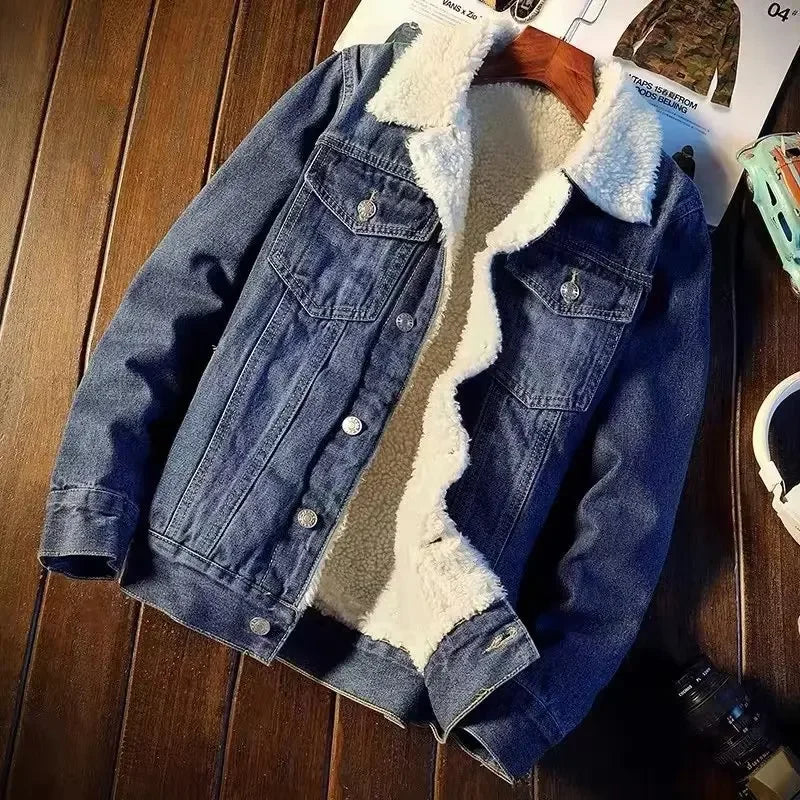 Winter Fleece-lined Thickened Denim Jacket