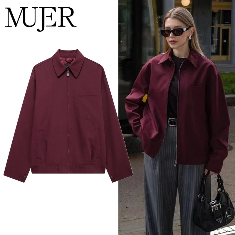 MUJER Zipper Bomber Jackets for Womem