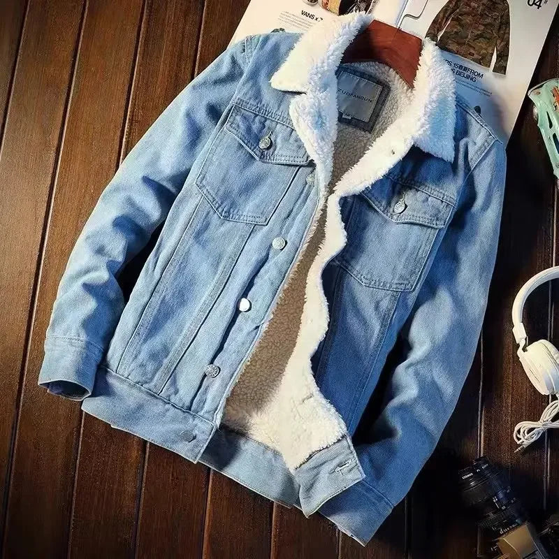 Winter Fleece-lined Thickened Denim Jacket