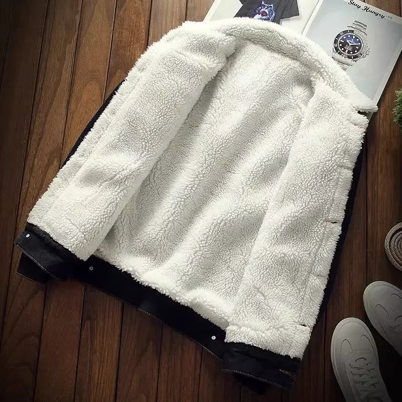 Winter Fleece-lined Thickened Denim Jacket